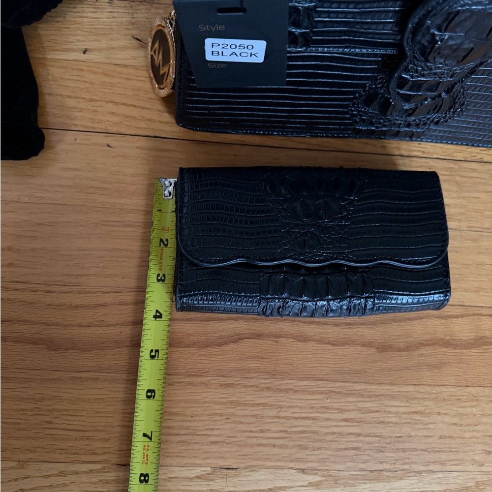 Black Croc-Embossed Structured Top-Handle Bag with Wallet - Picture 13 of 13